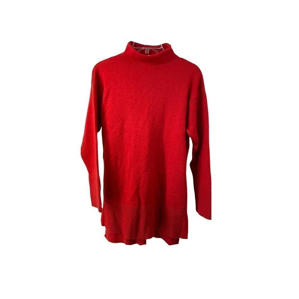 MOTH Anthropologie Sweater Womens XS True Red Mock Neck Tunic Length Side Slit